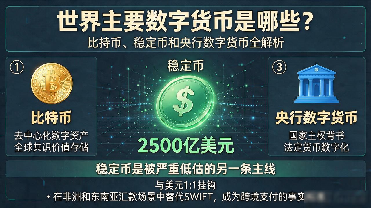世界主要数字货币是哪些？比特币、稳定币和央行数字货币全解析