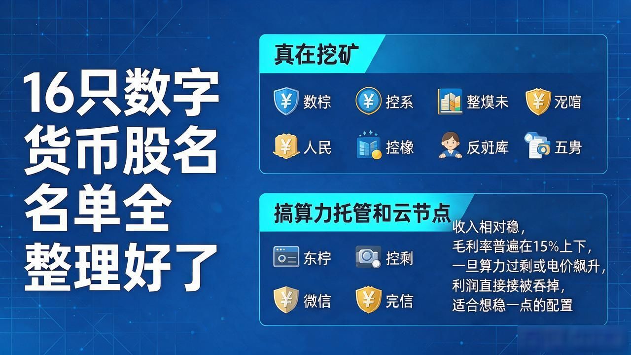 16只数字货币股名单全整理好了，谁真在挖矿、谁纯蹭概念，照着看就行